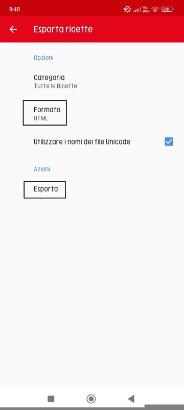 Export Recipes page of Paprika